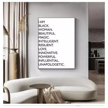 Черно-белые афроамериканские женские постеры и принты, скандинавские настенные художественные картины для гостиной, я черный, картина на холсте с цитатой 21cm30cm NoFrame