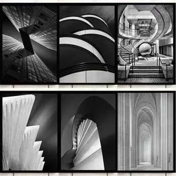 Черно-белые архитектурные постеры и принты, современная архитектура, холст, картина, настенная художественная картина для гостиной, домашний декор для кафе 21cm30cm NoFrame