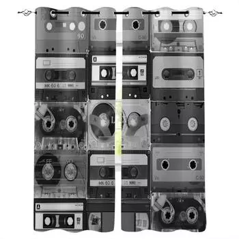Черно-белые аудиокассетные плотные шторы для гостиной, спальни, напечатанные оконные шторы, домашний декор W135 x H60cm