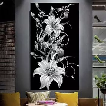 Черно-белые цветы лилии Diy 5d Алмазная картина Наборы для вышивки крестом Алмазная вышивка Натюрморт Растение 3d Большое искусство Full Round 20x40CM