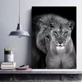 Черно-белые дикие животные лев постер холст картина настенное искусство картины декор комнаты дом 20x30cm