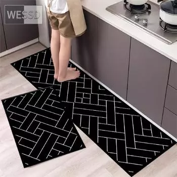 Черно-белые геометрические кухонные ковры и коврики, нескользящие 40x60 см, 40x120 см, простые наборы ковриков для ванной комнаты, 2 предмета, коврик для спальни 40x60cm+40x120cm