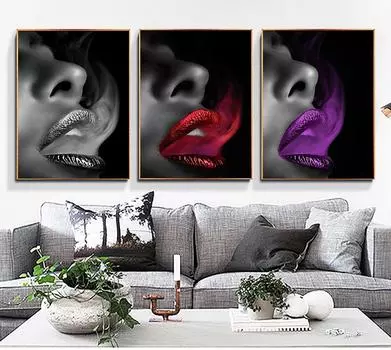 Черно-белые губы Куадрос Картина маслом Женский портрет Скандинавский плакат и гравюра Гостиная 21cm30cm NoFrame