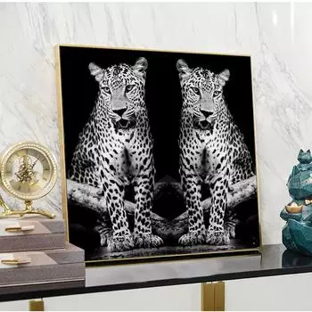 Черно-белые картины с животными на холсте, два леопардовых постера и принты, современная модульная картина для гостиной, украшения дома 21*30cm