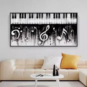 Черно-белые клавиши пианино, холст, картины, абстрактное настенное искусство, постеры с музыкальными нотами и принты, домашний декор, без рамки 20cm40cm No Frame