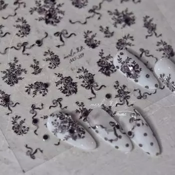 Черно-белые кружевные цветочные яркие хрустальные наклейки для ногтей, самодельные креативные декоративные наклейки MS358