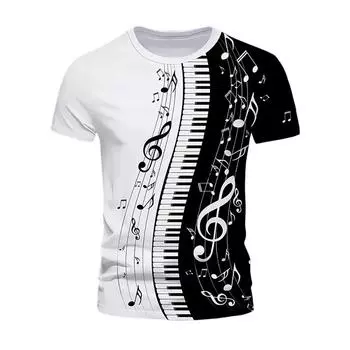 Черно-белые летние футболки с нотами фортепиано, 3D-принт, уличная одежда для мальчиков и девочек, модная футболка с коротким рукавом, детские футболки, топы, одежда 170