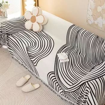 Черно-белые линии, чехол для дивана, синельное одеяло для дивана, современное диванное полотенце для декора гостиной, универсальный чехол для дивана 1/2/3/4 сиденья 180X130