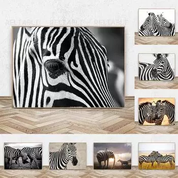 Черно-белые линии, животные, холст, картины, абстрактные постеры и принты в виде зебры, куадрос, настенные художественные фотографии, домашний декор, без рамки 21*30cm