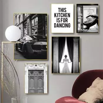 Черно-белые модные цитаты для девушек Плакат Ретро Архитектура Декоративные картины Холст Настенные картины Элегантный роскошный декор спальни 21x30cm No Framed