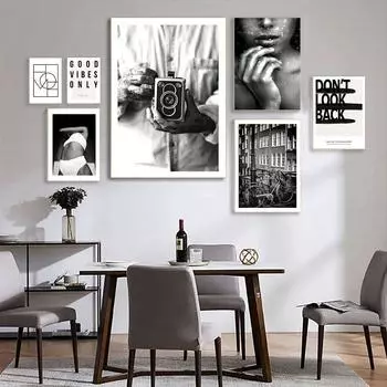 Черно-белые настенные картины Сексуальная женщина Холст Плакат Абстрактные линии Винтажный велосипед Искусство Живопись Скандинавские постеры Декор гостиной 21x30cm No Framed
