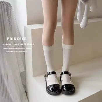 Черно-белые носки из гусиного пуха Детские носки средней длины Летние тонкие носки для икры Гольфы выше колена 17