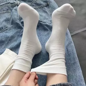 Черно-белые носки из хлопка без косточек, детские, студенческие, универсальные, колготки, японские, складывающиеся, носки, чулки для мужчин One Size белый