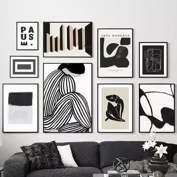 Черно-белые полосатые девушки с геометрическими линиями, кривые постеры и принты, настенная живопись на холсте для гостиной, декоративные фотографии A4 21X30cm No Framed