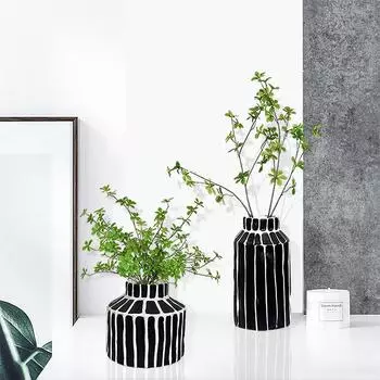 Черно-белые полосы Керамическая ваза Геометрическая бахрома Цветочная композиция Аксессуары Керамический орнамент Украшение для дома