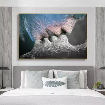 Черно-белые постеры и принты с поцелуем, абстрактные настенные художественные картины с изображением любовника, картины современного искусства, домашний декор 20x30cm No Frame белый