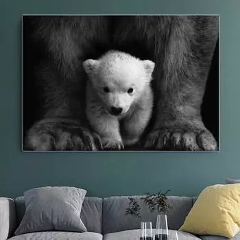 Черно-белые постеры и принты с животными, скандинавский щенок, медведь, холст, картина, настенные картины для украшения детской комнаты, детское искусство без рамки 21*30cm