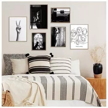 Черно-белые ретро-постеры с абстрактными линиями, скандинавские постеры и принты, настенная живопись на холсте 21cm30cm NoFrame