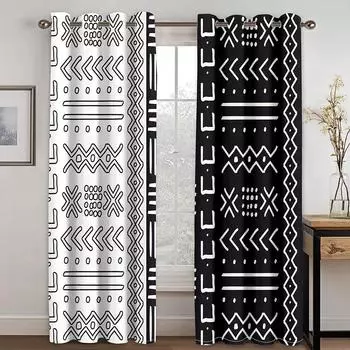Черно-белые рунические полосы SimplicityLuxury Оконные шторы в детской спальне, гостиной, зале, декоре кухни, шторах, жалюзи W50 X H130(CM)X2&Hook