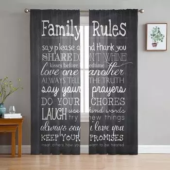 Черно-белые семейные правила, классная доска, прозрачные шторы для гостиной, современные вуалевые шторы, шторы для спальни, тюль, занавески для окон W135 x H114cm