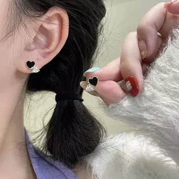 Черно-белые серьги-гвоздики Love, женские серьги Niche Design Sense в форме сердца с микроинкрустацией цирконием, изысканные простые легкие роскошные серьги