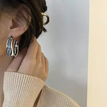 Черно-белые серьги с леопардовым принтом под зебру, С-образные винтажные полукруглые серьги