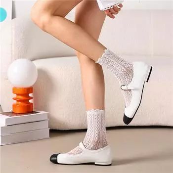 Черно-белые сетчатые кружевные носки для теленка женские весенние и летние дышащие пустые однотонные носки с буквами среднего размера One Size