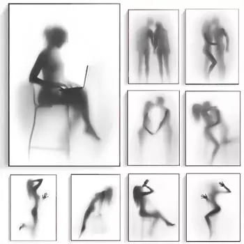 Черно-белые сексуальные мужчины женщины тень абстрактный холст поп-модные постеры современные картины картины спальня гостиная ванная комната украшение дома фреска 20x30cm No Frame белый