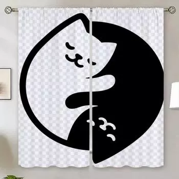 Черно-белые шторы с изображением кошек Тай-Чи для окон, затемняющие шторы для гостиной, тюль на кухне, подхваты для штор, жалюзи W50xH70cmx2pcs-CL