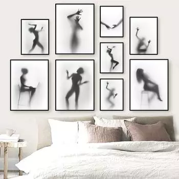 Черно-белые силуэты девушек, принты на холсте, плакаты в скандинавском стиле, диффузные фотографии танцующих девушек для декора гостиной HD0069 21x30cm no frame