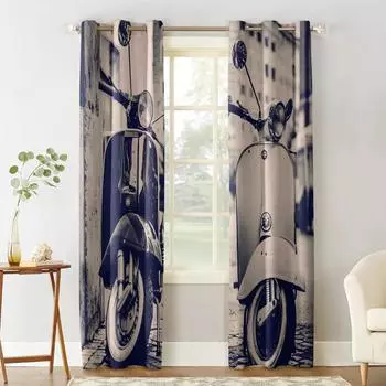Черно-белые тона, два электрических мотоцикла, новые простые шторы, украшения дома, современные товары для дома 135W x 60H(cm)
