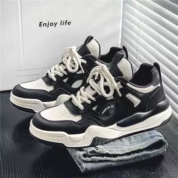 Черно-белые туфли для хлеба, уличные туфли для скейтборда с толстой тесьмой на шнуровке и толстой подошвой, мужская вулканизированная обувь 39 хаки