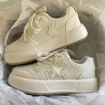 Черно-белые туфли Kawaii, женские спортивные повседневные винтажные кроссовки на платформе, корейские вулканизированные весенне-осенние теннисные женские туфли на плоской подошве 35 бежевый