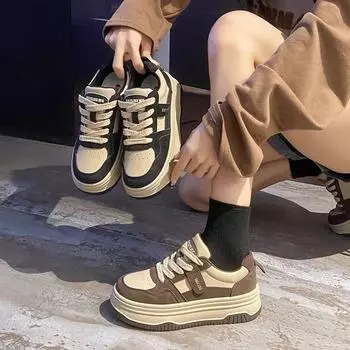 Черно-белые туфли с пандой для детей Ранняя весна Одиночные маленькие белые туфли Новые повседневные туфли Ретро-обувь для досок Туфли на платформе Маффин 35 чёрный