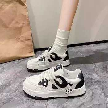 Черно-белые туфли с пандой, летние новинки для женщин, модные универсальные туфли в гонконгском стиле, повседневные туфли на толстой подошве 35 синий