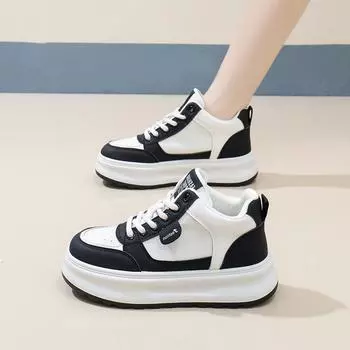 Черно-белые туфли с пандой весна 2025 новые белые туфли универсальные толстые подошвы увеличивающие рост повседневные туфли для девочек XY688 35 чёрный