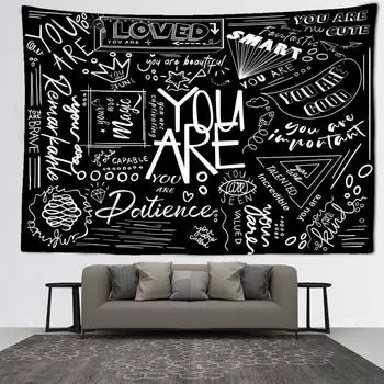 Черно-белые вдохновляющие цитаты гобелен настенный богемный абстрактное искусство хиппи Тапиз загадочный домашний декор 95x70CM