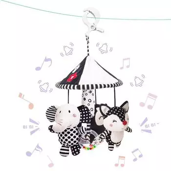 Черно-белые высококонтрастные детские игрушки, игрушки для автокресел для новорожденных, коляска, подвесная игрушка со звуковой бумагой и BB, пищалка, детские игрушки-погремушки Fox
