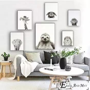 Черно-белые забавные постеры с животными и принты, настенное искусство, декоративная картина, холст, картина для гостиной, домашний декор, без рамы 21cm30cm NoFrame