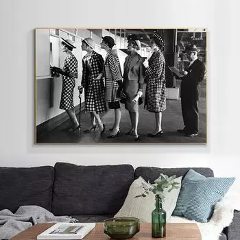 Черно-белые женские модели в модном платье, настенная живопись на холсте, картины для гостиной, постеры и принты 21x30cm No Frame