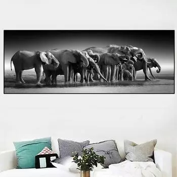 Черно-белые животные, африканские слоны, семья, холст, живопись, постеры и принты для современной гостиной, стены, домашний декор, без рамки, без рамки 20*40cm