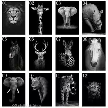 Черно-белые животные, художественные холсты, картины на стене, лев, тигр, слон, постеры и принты, настенные для гостиной, дома, безрамные 21x30cm No Framed