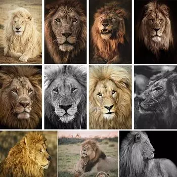 Черно-белые животные искусство львы картина маслом холст искусство плакаты и принты настенные картины для гостиной домашний декор стен 21cm30cm NoFrame