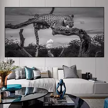 Черно-белые животные с диким леопардом, холст, живопись, постеры и принты, настенные панно, Куадрос, домашний декор для гостиной, без рамки 20cm40cm NoFrame