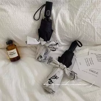 Черно-белые зонты, автоматические женские солнечные и дождливые двойного назначения, черно-белая кромка, нишевые солнцезащитные зонты