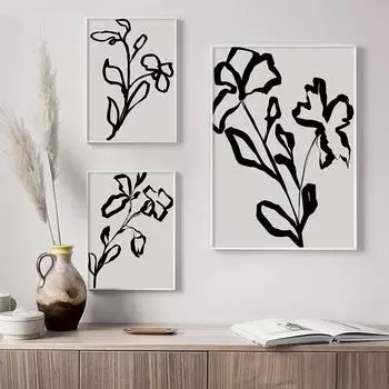 Черно-белый абстрактный цветочный постер печать холст картины современный минималистский настенный рисунок для гостиной домашний декор Cuadros 21x30cm No Framed