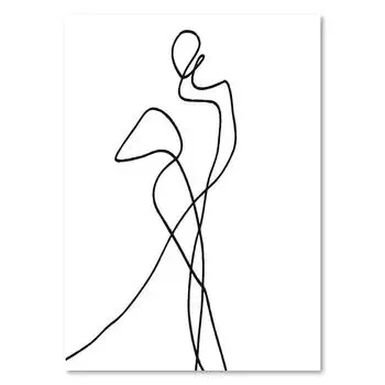 Черно-белый абстрактный постер на стену с танцующими женщинами, рисунок линией, минималистичная картина на холсте, декор для гостиной 21cm30cm NoFrame