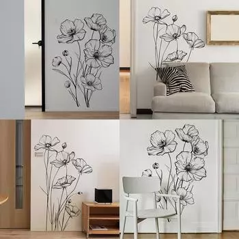 Черно-белый эскиз Yu Beauty Flower Спальня Гостиная Фон Украшение Декоративная Наклейка На Стену Наклейка 39*118CM*2PCS/fun-L011