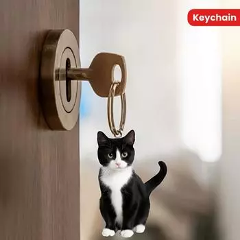 Черно-белый брелок в виде кота в смокинге, 2D акриловая подвеска в виде кота, толщина 0,12 дюйма, двухсторонний дизайн, брелок в виде животного для рюкзака и подарка. Cow Cat