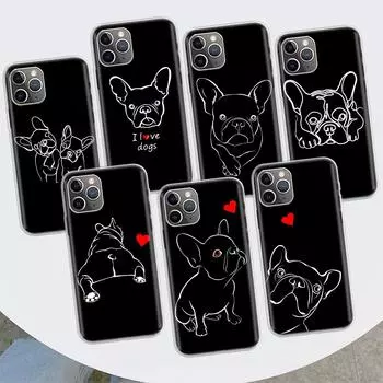 Черно-белый чехол для телефона «Французский бульдог» для Apple iPhone 11 12 13 14 Pro 7 XR X XS Max 6 6S 8 Plus + Mini 5 SE, мягкий чехол с принтом iPhone 11